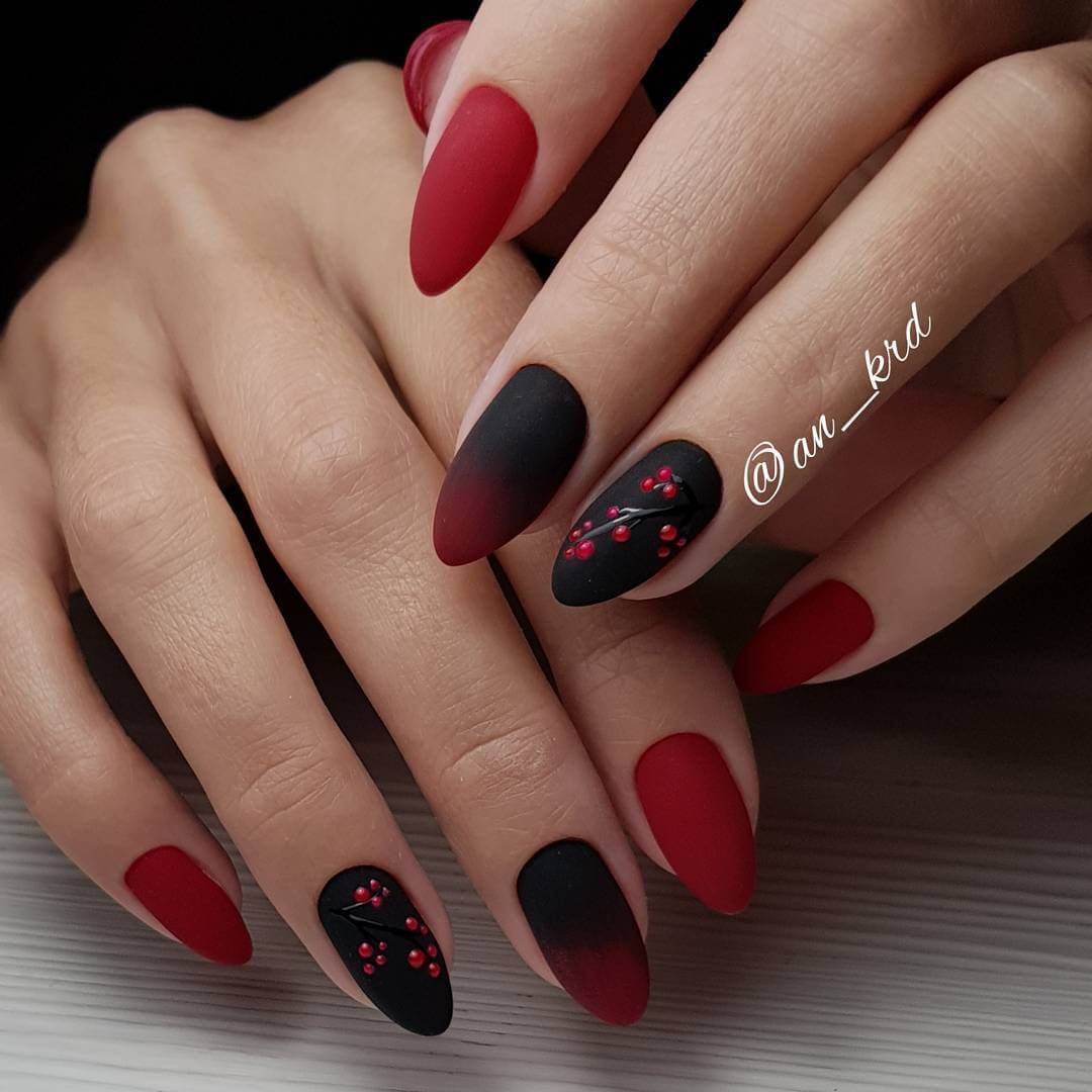 дизайн ногтей красный с черным