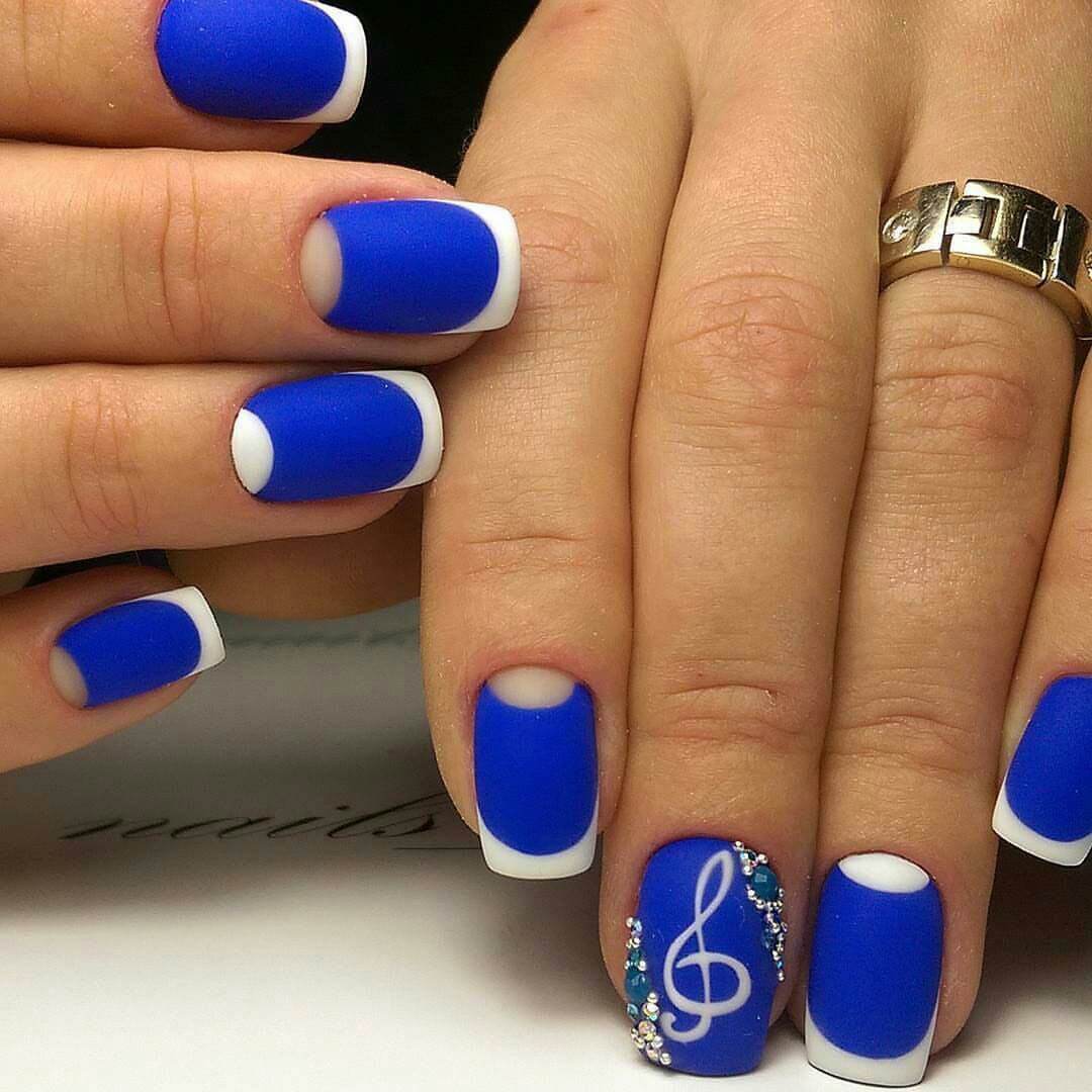 Бело-синий френч - фото идей дизайна ногтей - Best Маникюр
