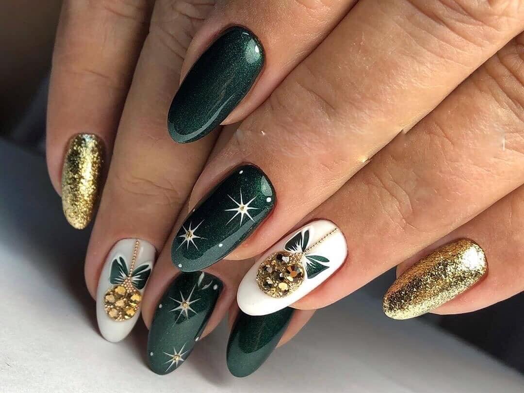 Зеленые Ногти С Блестками Фото