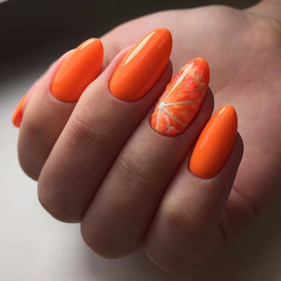 оранжевый гель лак на ногтях дизайн